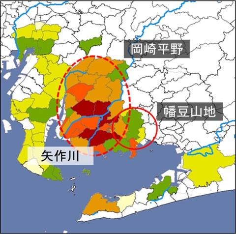 三河地震の震度分布図